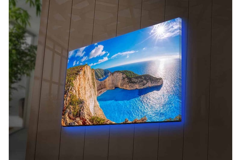 Lerretsbilde med LED-belysning - Storslått kystlandskap med klipper og turkis hav - Turkis / Beige / Grønn - Interiør - Maleri & posters - Lerretsbilder