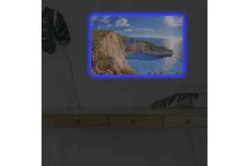 Lerretsbilde med LED-belysning - Storslått kystlandskap med klipper og turkis hav - Turkis / Beige / Grønn - Interiør - Maleri & posters - Lerretsbilder