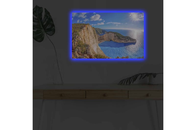 Lerretsbilde med LED-belysning - Storslått kystlandskap med klipper og turkis hav - Turkis / Beige / Grønn - Interiør - Maleri & posters - Lerretsbilder