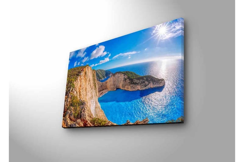 Lerretsbilde med LED-belysning - Storslått kystlandskap med klipper og turkis hav - Turkis / Beige / Grønn - Interiør - Maleri & posters - Lerretsbilder
