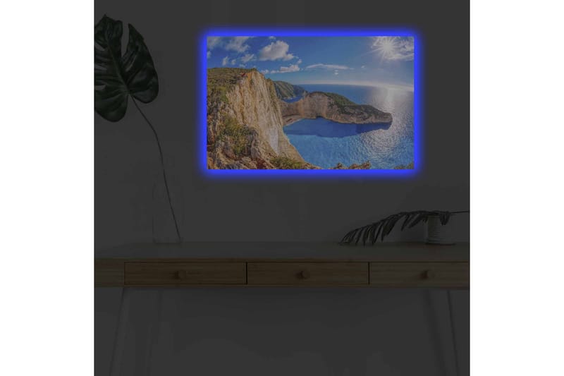 Lerretsbilde med LED-belysning - Storslått kystlandskap med klipper og turkis hav - Turkis / Beige / Grønn - Interiør - Maleri & posters - Lerretsbilder