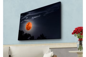Lerretsbilde med LED-belysning - Storslått måne som lyser opp nattehimmelen - Mørk blå / Oransje / Svart - Interiør - Maleri & posters - Lerretsbilder