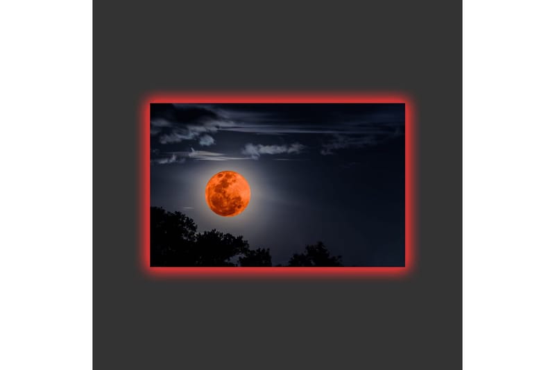 Lerretsbilde med LED-belysning - Storslått måne som lyser opp nattehimmelen - Mørk blå / Oransje / Svart - Interiør - Maleri & posters - Lerretsbilder