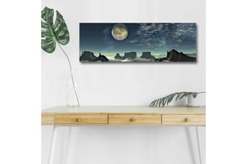 Lerretsbilde med LED-belysning - Storslått nattlandskap med en stor måne og dramatiske fjellformasjoner - Mørk blå / Grå / Svart - Interiør - Maleri & posters - Lerretsbilder