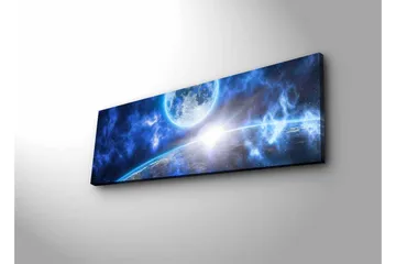 Lerretsbilde med LED-belysning - Storslått romscene med en planet og en måne - Mørk blå / Lys blå / Hvit - Interiør - Maleri & posters - Lerretsbilder