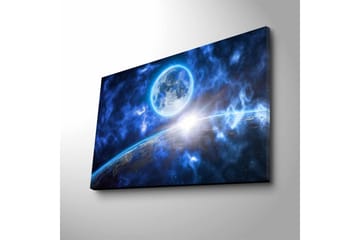 Lerretsbilde med LED-belysning - Storslått romscene med en planet og en måne i fokus - Mørk blå / Lys blå / Hvit - Interiør - Maleri & posters - Lerretsbilder