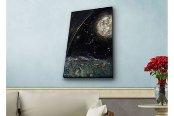 Lerretsbilde med LED-belysning - Storslått romscene med en planet og stjerner - Mørk blå / Grønn / Hvit - Interiør - Maleri & posters - Lerretsbilder