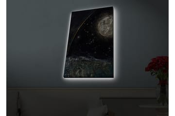 Lerretsbilde med LED-belysning - Storslått romscene med en planet og stjerner - Mørk blå / Grønn / Hvit - Interiør - Maleri & posters - Lerretsbilder