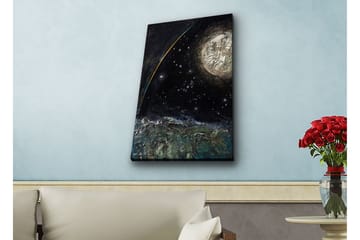 Lerretsbilde med LED-belysning - Storslått romscene med en planet og stjerner - Mørk blå / Grønn / Hvit - Interiør - Maleri & posters - Lerretsbilder