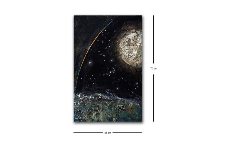 Lerretsbilde med LED-belysning - Storslått romscene med en planet og stjerner - Mørk blå / Grønn / Hvit - Interiør - Maleri & posters - Lerretsbilder