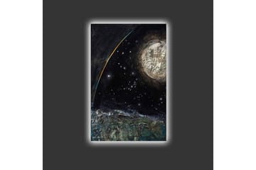 Lerretsbilde med LED-belysning - Storslått romscene med en planet og stjerner - Mørk blå / Grønn / Hvit - Interiør - Maleri & posters - Lerretsbilder