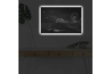 Lerretsbilde med LED-belysning - Storslått romscene med måne og stjernehimmel - Svart / Grå / Hvit - Interiør - Maleri & posters - Lerretsbilder