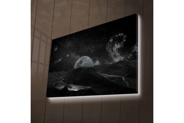 Lerretsbilde med LED-belysning - Storslått romscene med måne og stjernehimmel - Svart / Grå / Hvit - Interiør - Maleri & posters - Lerretsbilder