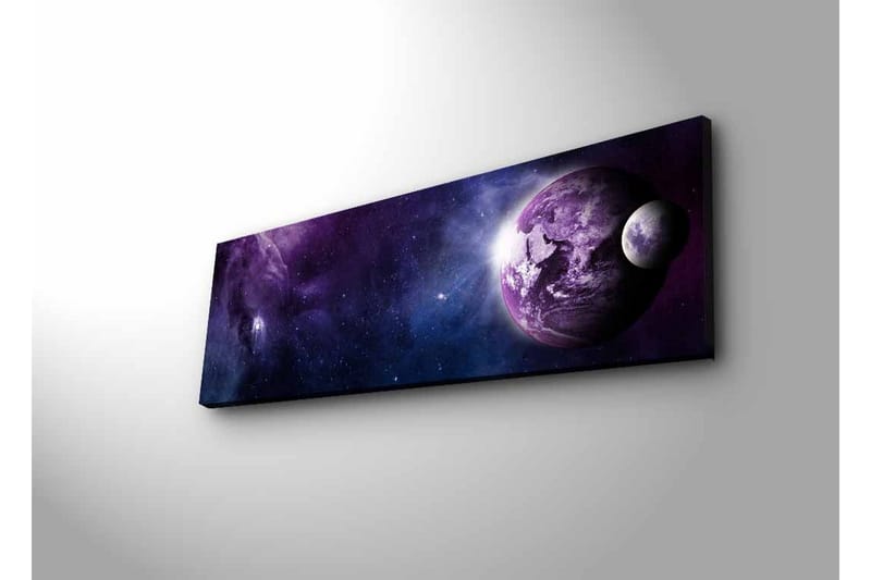 Lerretsbilde med LED-belysning - Storslått romscene med planeter og stjerner - Lilla / Mørk blå / Hvit - Interiør - Maleri & posters - Lerretsbilder