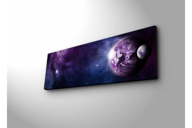 Lerretsbilde med LED-belysning - Storslått romscene med planeter og stjerner - Lilla / Mørk blå / Hvit - Interiør - Maleri & posters - Lerretsbilder