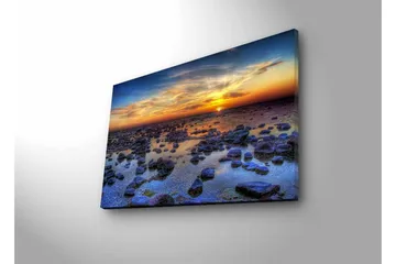 Lerretsbilde med LED-belysning - Storslått solnedgang over en steinete kystlinje - Mørk blå / Oransje / Lys blå - Interiør - Maleri & posters - Lerretsbilder