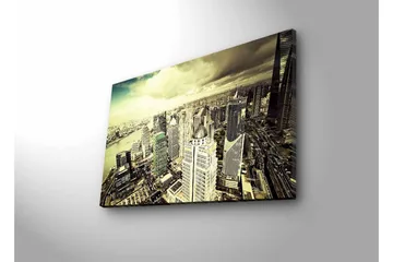 Lerretsbilde med LED-belysning - Storslått utsikt over en by med moderne skyskrapere - Grå / Beige / Svart - Interiør - Maleri & posters - Lerretsbilder
