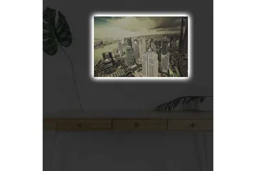 Lerretsbilde med LED-belysning - Storslått utsikt over en by med moderne skyskrapere - Grå / Beige / Svart - Interiør - Maleri & posters - Lerretsbilder