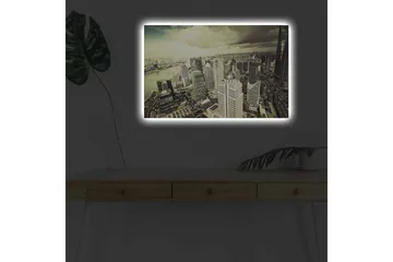 Lerretsbilde med LED-belysning - Storslått utsikt over en by med moderne skyskrapere - Grå / Beige / Svart - Interiør - Maleri & posters - Lerretsbilder