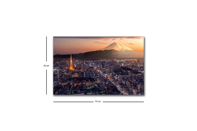 Lerretsbilde med LED-belysning - Storslått utsikt over Tokyo med Fuji-fjellet i bakgrunnen ved solnedgang - Blå / Oransje / Hvit - Interiør - Maleri & posters - Lerretsbilder