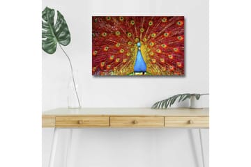 Lerretsbilde med LED-belysning - Storslått påfugl med spredte fjær i livlige farger - Rød / Blå / Grønn - Interiør - Maleri & posters - Lerretsbilder