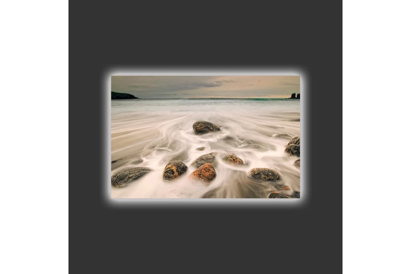 Lerretsbilde med LED-belysning - Strandscene med myke bølger som omslutter steiner - Grå / Beige / Svart - Interiør - Maleri & posters - Lerretsbilder