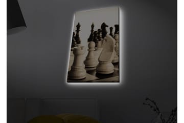 Lerretsbilde med LED-belysning - Strategisk sjakkoppsett med trebrikker - Beige / Svart / Brun - Interiør - Maleri & posters - Lerretsbilder