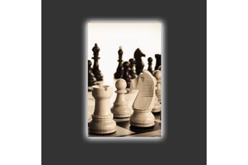 Lerretsbilde med LED-belysning - Strategisk sjakkoppsett med trebrikker - Beige / Svart / Brun - Interiør - Maleri & posters - Lerretsbilder