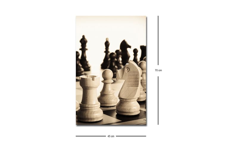 Lerretsbilde med LED-belysning - Strategisk sjakkoppsett med trebrikker - Beige / Svart / Brun - Interiør - Maleri & posters - Lerretsbilder