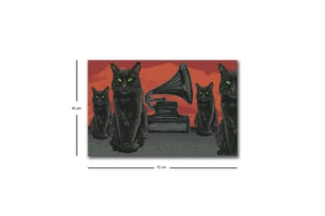 Lerretsbilde med LED-belysning - Svart katt med grønne øyne foran en grammofon på rød bakgrunn - Svart / Rød / Grønn - Interiør - Maleri & posters - Lerretsbilder