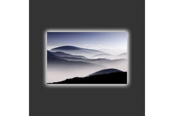 Lerretsbilde med LED-belysning - Tåke over fjellkjeder i gråtoner - Mørkegrå / Lysegrå / Svart - Interiør - Maleri & posters - Lerretsbilder