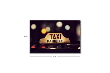 Lerretsbilde med LED-belysning - Taxiskilt med teksten TAXI PARISIEN i et nattlig bymiljø - Gul / Svart / Rød - Interiør - Maleri & posters - Lerretsbilder