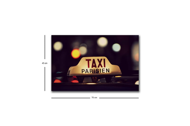 Lerretsbilde med LED-belysning - Taxiskilt med teksten TAXI PARISIEN i et nattlig bymiljø - Gul / Svart / Rød - Interiør - Maleri & posters - Lerretsbilder
