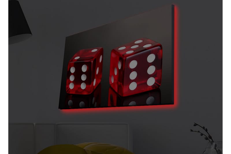 Lerretsbilde med LED-belysning - Terninger i knallrødt med hvite prikker - Rød / Hvit - Interiør - Maleri & posters - Lerretsbilder