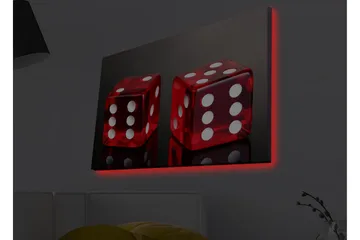 Lerretsbilde med LED-belysning - Terninger i knallrødt med hvite prikker - Rød / Hvit - Interiør - Maleri & posters - Lerretsbilder