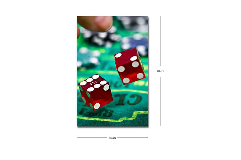 Lerretsbilde med LED-belysning - Terninger kastes på en grønn spillebane - Rød / Grønn / Svart - Interiør - Maleri & posters - Lerretsbilder