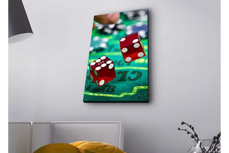 Lerretsbilde med LED-belysning - Terninger kastes på en grønn spillebane - Rød / Grønn / Svart - Interiør - Maleri & posters - Lerretsbilder