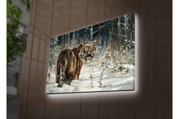 Lerretsbilde med LED-belysning - Tiger i snødekt skogsmiljø - Oransje / Hvit / Grå - Interiør - Maleri & posters - Lerretsbilder