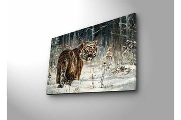 Lerretsbilde med LED-belysning - Tiger i snødekt skogsmiljø - Oransje / Hvit / Grå - Interiør - Maleri & posters - Lerretsbilder