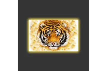 Lerretsbilde med LED-belysning - Tigerhode med intenst uttrykk - Oransje / Svart / Hvit - Interiør - Maleri & posters - Lerretsbilder