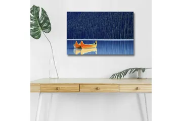 Lerretsbilde med LED-belysning - To kanoer i en speilblank innsjø omgitt av tett skog - Blå / Oransje - Interiør - Maleri & posters - Lerretsbilder