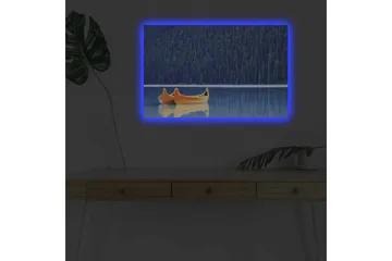 Lerretsbilde med LED-belysning - To kanoer i en speilblank innsjø omgitt av tett skog - Blå / Oransje - Interiør - Maleri & posters - Lerretsbilder