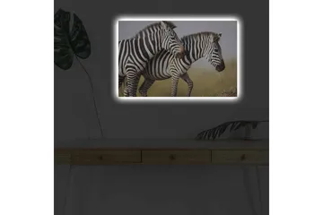 Lerretsbilde med LED-belysning - To sebraer som står tett sammen i et naturlig miljø - Svart / Hvit / Beige - Interiør - Maleri & posters - Lerretsbilder