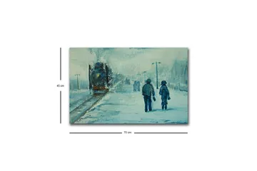 Lerretsbilde med LED-belysning - To personer som går i snøen under en tåkete himmel - Blå / Hvit / Grå - Interiør - Maleri & posters - Lerretsbilder