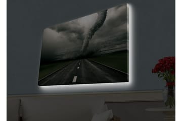 Lerretsbilde med LED-belysning - Tornado som feier over en øde vei - Grå / Svart / Grønn - Interiør - Maleri & posters - Lerretsbilder