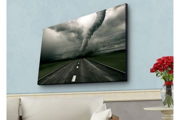 Lerretsbilde med LED-belysning - Tornado som feier over en øde vei - Grå / Svart / Grønn - Interiør - Maleri & posters - Lerretsbilder