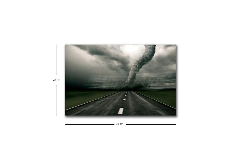 Lerretsbilde med LED-belysning - Tornado som feier over en øde vei - Grå / Svart / Grønn - Interiør - Maleri & posters - Lerretsbilder