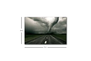 Lerretsbilde med LED-belysning - Tornado som feier over en øde vei - Grå / Svart / Grønn - Interiør - Maleri & posters - Lerretsbilder