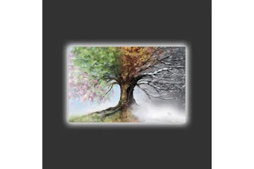 Lerretsbilde med LED-belysning - Trær med skiftende årstider i en harmonisk komposisjon - Grønn / Brun / Grå - Interiør - Maleri & posters - Lerretsbilder