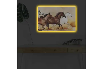 Lerretsbilde med LED-belysning - Tre hester i bevegelse over en sandoverflate - Brun / Hvit / Beige - Interiør - Maleri & posters - Lerretsbilder